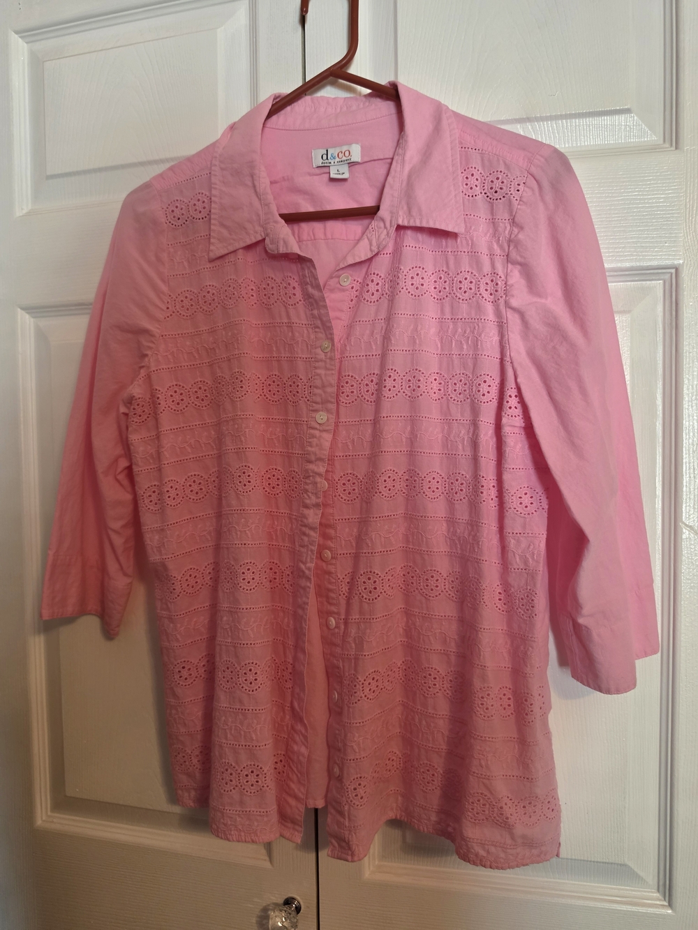 Denim&Co Pink Eyelet Button-Front Shirt